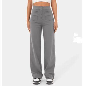 High Waisted Button Multiple Pockets Straight Leg Casual Pants